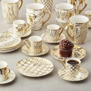 Certified International Set of 6 Mosaic Gold Plated Canape Plates